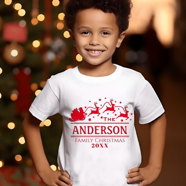 Jungen Personalisierter Weihnachtsurlaub T-Shirt (Personalized Christmas Kids Family Name Holiday T-Shirt)