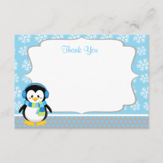 Jungen-Pinguin-Winter-Schneeflocke danken Ihnen Dankeskarte