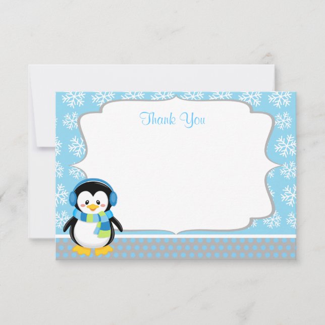 Jungen-Pinguin-Winter-Schneeflocke danken Ihnen Dankeskarte (Vorderseite)