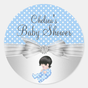 Jungen-Polka-Punkte-Baby-Shower-Aufkleber Runder Aufkleber