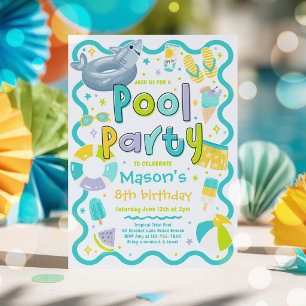 Jungen-Poolparty-Sommer-Tropisches Schwimmen Gebur Einladung