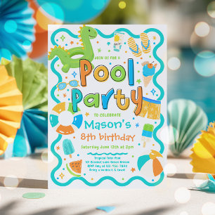 Jungen-Poolparty-Sommer-Tropisches-Schwimmen-Gebur Einladung