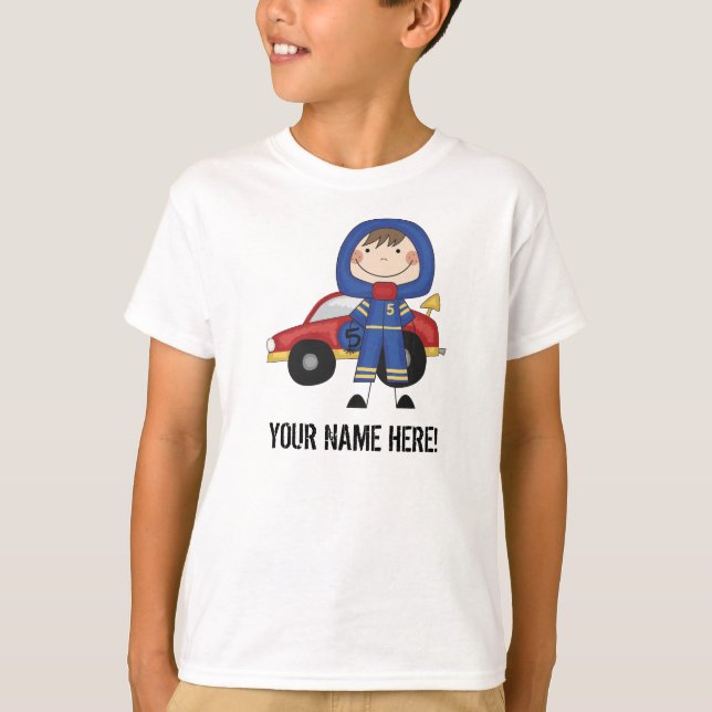 Jungen-Rennen-Auto-Fahrer-kundengerechter T - T-Shirt (Vorderseite)
