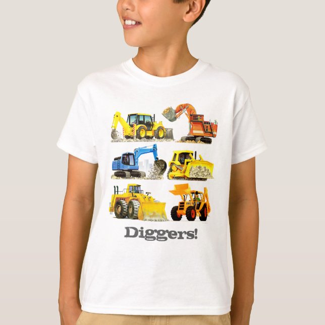 Jungen-riesige Bau-Gräber und Bagger T-Shirt (Vorderseite)