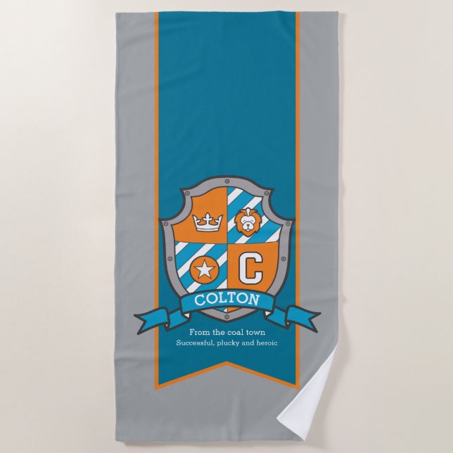 Jungen Ritter Schild grau colton Buchstaben c Hand Strandtuch (Vorderseite)