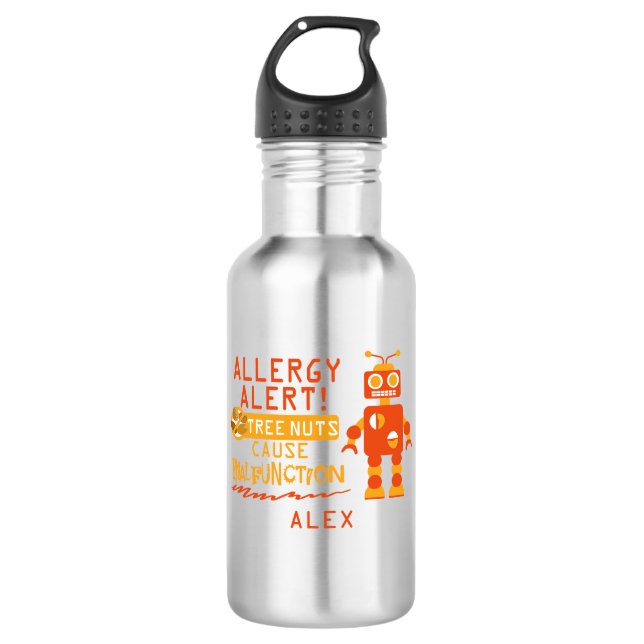 Jungen-Roboter-Baum-Nuss-Allergie-Alarm Edelstahlflasche (Vorderseite)
