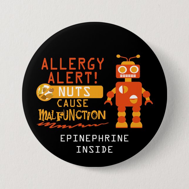 Jungen-Roboter-Baum-Nuss-Erdnuss-Allergie-Alarm Button (Vorderseite)