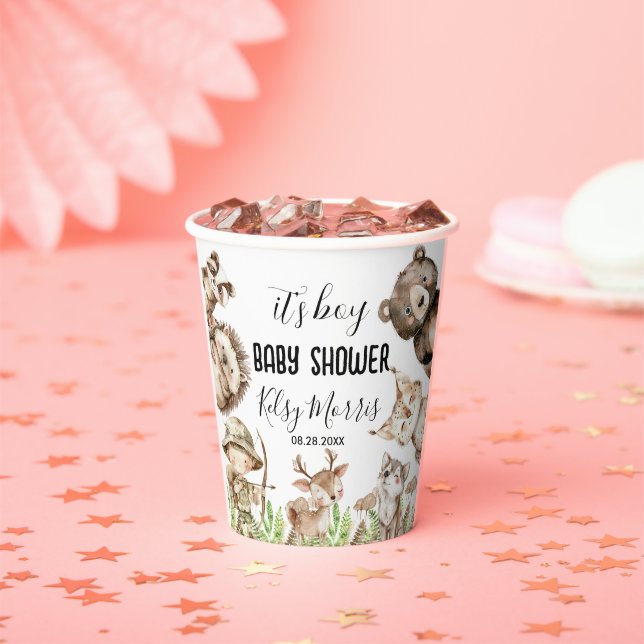 Jungen-Rustic-Woodland-Baby-Shower-Einladung Pappbecher (Insitu)