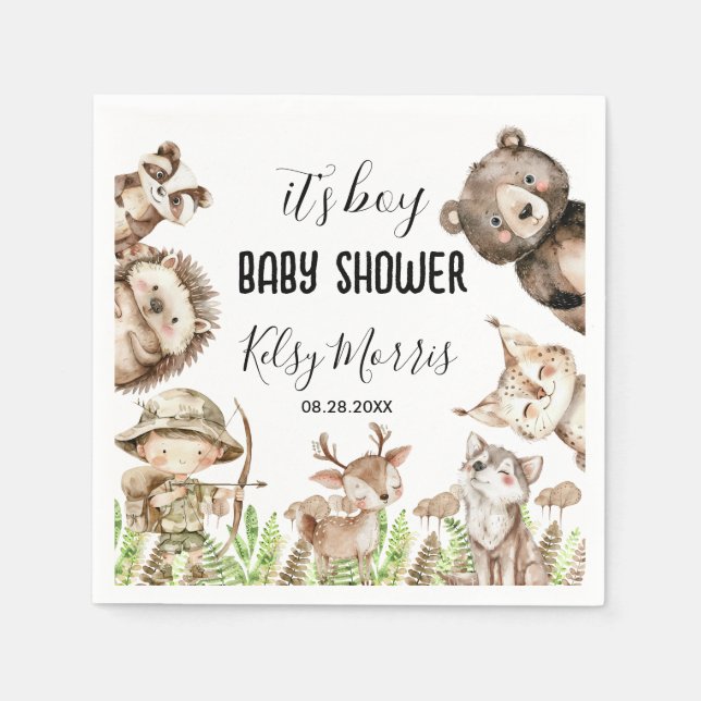 Jungen-Rustikal-Wald-Baby-Shower-Einladung Serviette (Vorderseite)