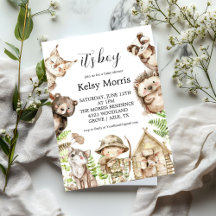Jungen-Rustikal-Wald-Babyparty-Einladung