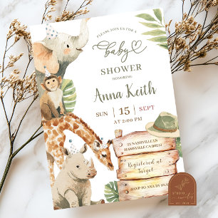 Jungen Savanne Grün Safari Baby Shower Einladung