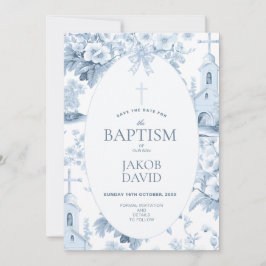 Jungen Save the Date, Blauer Toile Blumentaufen Einladung