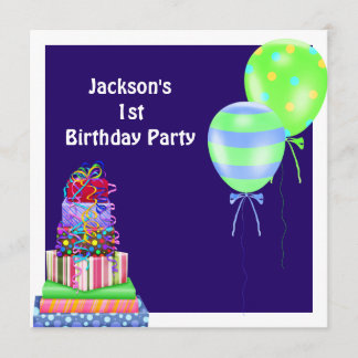 Jungen-steigt 1. Geburtstags-Kuchen Einladung