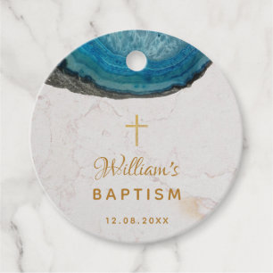 Jungen-Taufe Blaue Geode Weiße Marmor Gold Kreuz Geschenkanhänger