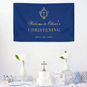 Jungen-Taufe königsblau falsches Gold Vintage-Wapp Banner