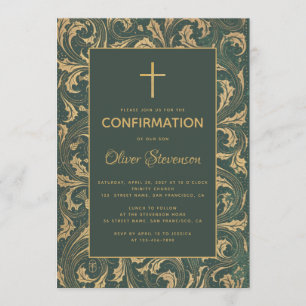 Jungen Taufgeschenk Goldkreuz Grün Antik Distel Einladung
