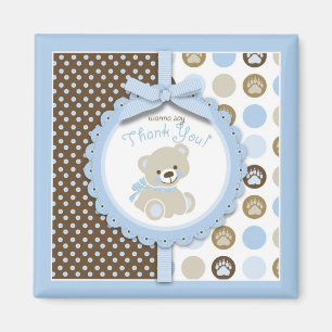 Jungen-Teddybär danken Ihnen quadratischer Magnet