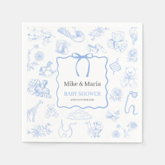 Jungen-Toile-De-Jouy-Blaue-Baby-Party Serviette