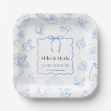 Jungen-Toile-de-Jouy-blaue Babyparty