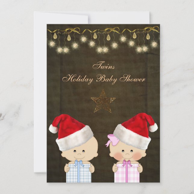 Jungen-u. Mädchen-Zwillings-WeihnachtsBabyparty Einladung (Vorderseite)