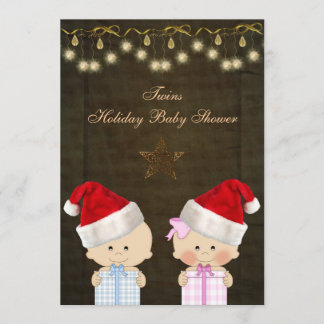 Jungen-u. Mädchen-Zwillings-WeihnachtsBabyparty Einladung