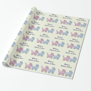 Jungen- und Mädchen-Baby-Buggy Geschenkpapier
