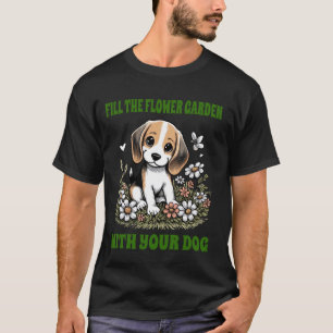 Jungen und Mädchen Blumen gärtner mit Beagle-Hund T-Shirt