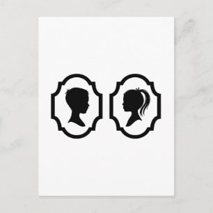 Jungen- und Mädchen-Silhouette in Bilderrahmen Postkarte