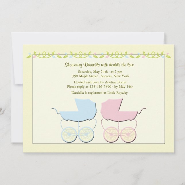 Jungen-und Mädchen-Zwillings-Babyparty-Einladung Einladung (Vorderseite)