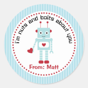 Jungen-Valentinsgruß-Aufkleber (Roboter mit Runder Aufkleber