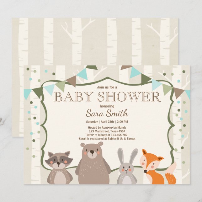 Jungen-WaldBabyparty laden Tier-Wald ein Einladung (Vorne/Hinten)