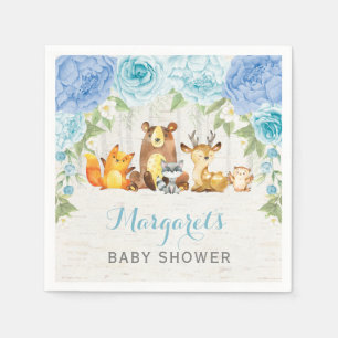 Jungen-Waldtier-staubige blaue BlumenBabyparty Serviette