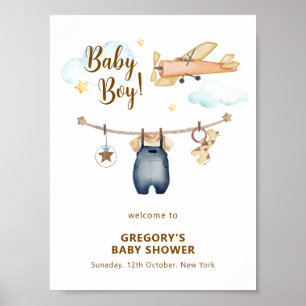 Jungen Wäscheleine Flugzeug Himmel Baby Shower Wil Poster
