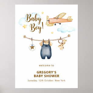 Jungen Wäscheleine Flugzeug Himmel Baby Shower Wil Poster