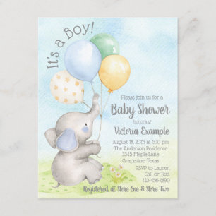 Jungen Wasserfarbe-Elefanten-Baby-Shower-Einladung Einladung
