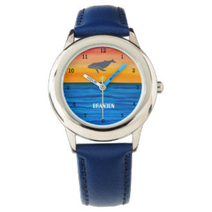Jungen Whale Ocean Fish Niedlich moderne blaue Kin Armbanduhr