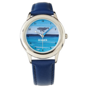 Jungen Whale Ocean Fish Niedlich moderne blaue Kin Armbanduhr