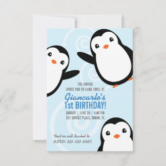 Jungen Winter Pinguin Geburtstagsfeier Evite Druck Einladung