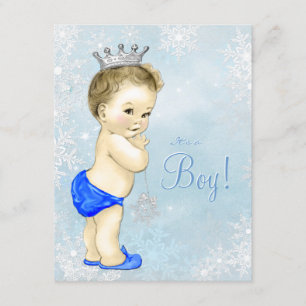 Jungen Winter Wonderland Blau Schneeglätte Baby Sh Einladung