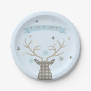 Jungen Winter Wonderland Waldhirsch Babyparty Pappteller