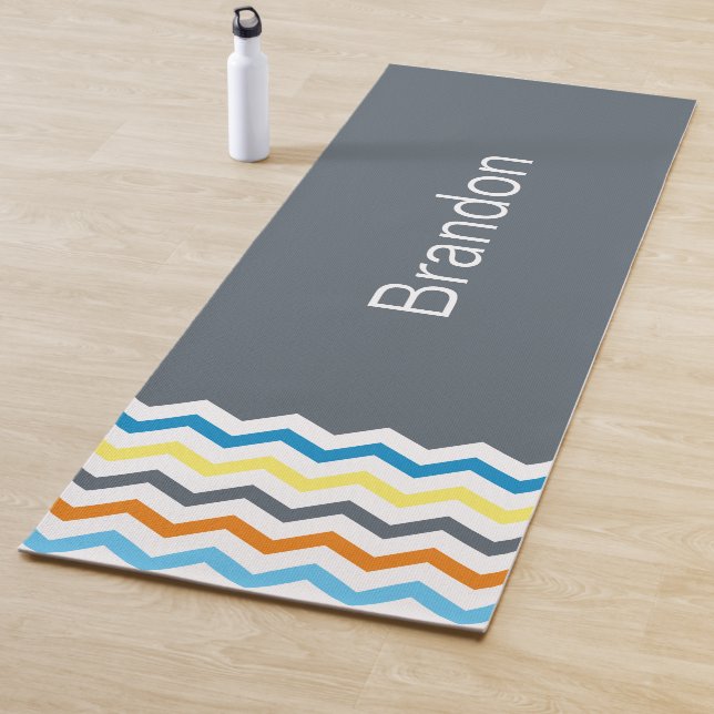 Jungen Zickzack Grau Blue Orange Muster Personalis Yogamatte (Beispiel)
