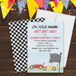 Jungen zum Geburtstag Race Cars Moderne Checkbox Einladung<br><div class="desc">Diese lustige Rennwagen-Geburtstagsveranstaltung lädt die Kinder zum Geburtstag ein,  niedlich modern,  mit einer lustigen,  bunten Rennwagenbahn,  auf dem Set,  gehen Sie Cartoon,  schlicht cool,  einfach,  modern minimalistisch,  rennend rot gelb Derby,  Rennen über Autos,  Jungs Rennen Kleinkind-Kids,  mit karierten Fahnen Speedway minimalistisch,  trendige Cartoon-Grafik</div>