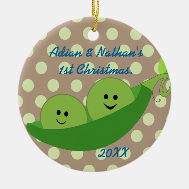 Jungen-Zwillings-erste Weihnachtsverzierung Keramik Ornament (Vorne)