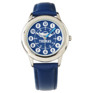 Jungenblaue weiße Namensarmbanduhr Armbanduhr
