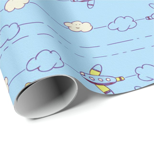 Jungenblauflugzeuge Geschenkpapier (Rolleneckpunkt)