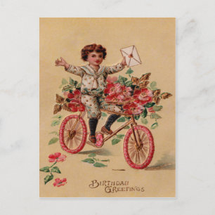 Jungenpost rosa Blumenfahrrad Geburtstag Postkarte