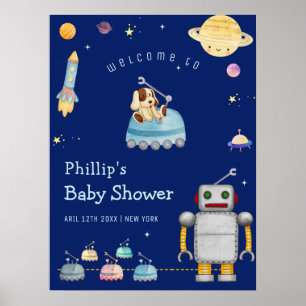 Jungenspielzeug Roboter Weltraum Babyparty Willkom Poster