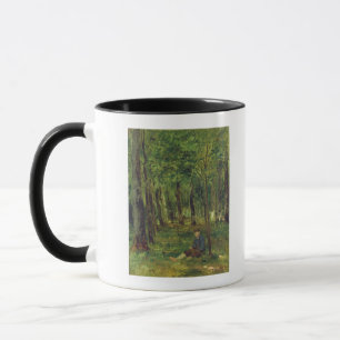 Junger Bauer, der im Wald, 1878 sitzt Tasse