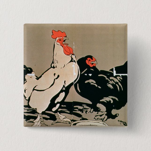 Junger Hahn und Henne (Farbelitho) Button (Vorderseite)