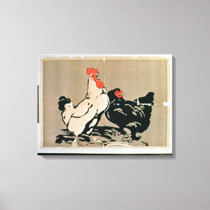 Junger Hahn und Henne (Farbelitho) Leinwanddruck